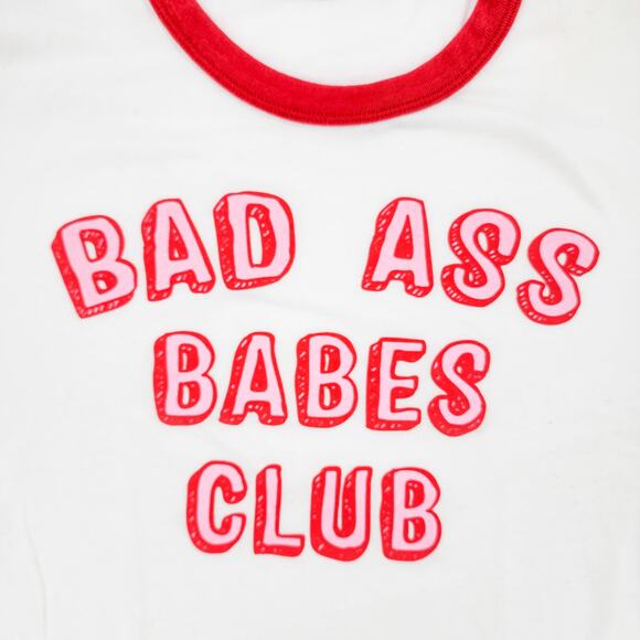 Bad Ass Babes Club T-Shirt Alternative Apparel White Graphic Red Ringer Tee M - Picture 3 of 9